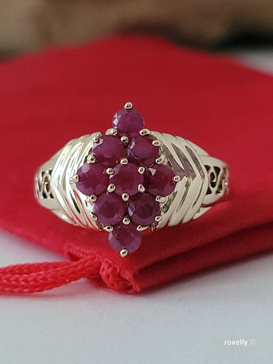 10K Yellow Gold Rubies Cocktail Ring Size 6.75 Solid Gold