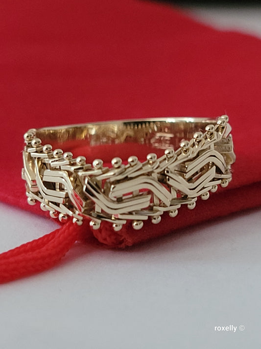 14K Yellow Gold Imperial Chain Design Ring Size 5.5 Solid Gold Made in Italy