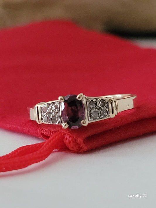 14K Yellow Gold Amethyst and Diamonds Ring Size 6.25 Solid Gold