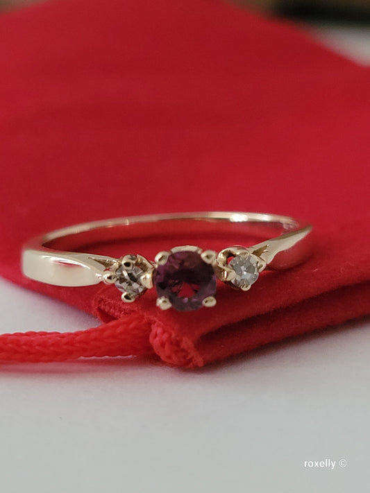 14K Yellow Gold Spinel and White Sapphires Ring Size 7.5 Solid Gold