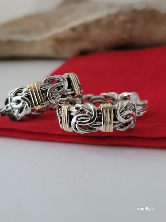 925 Sterling Silver and 14k Solid Gold Hoop Earrings Made in Turkey