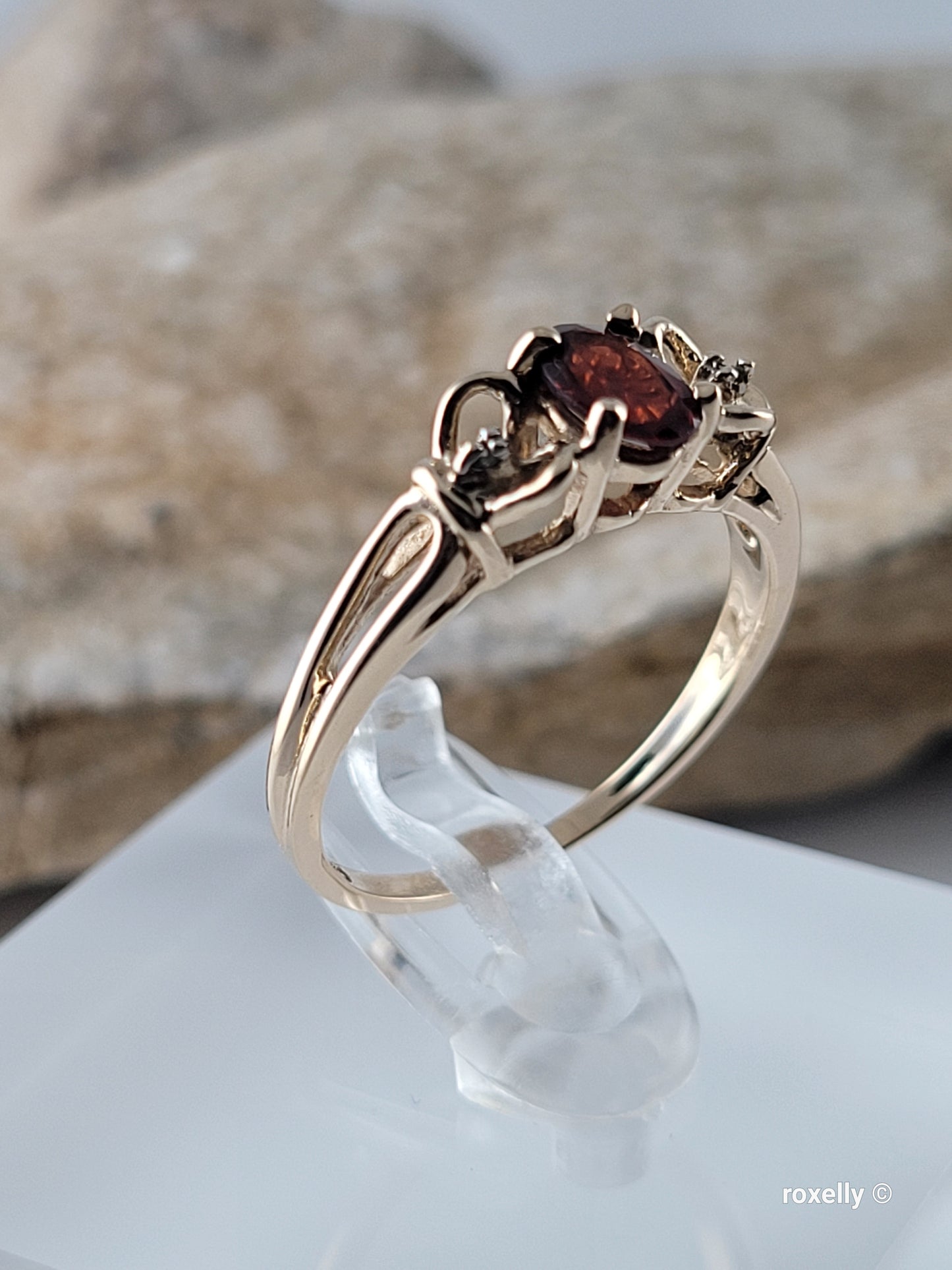 10K Yellow Gold Citrine Madeira and Diamonds Ring Size 7 Solid Gold
