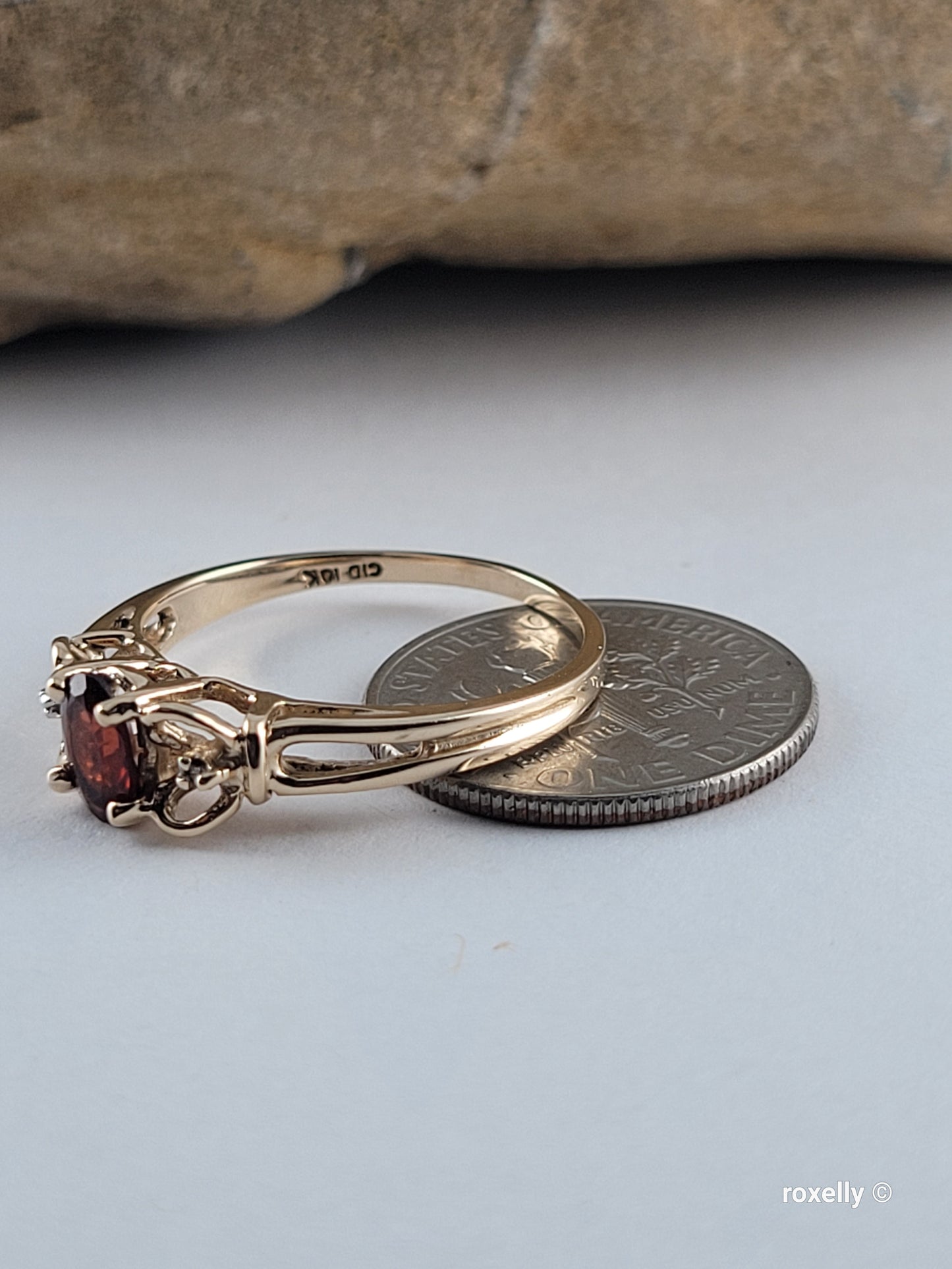 10K Yellow Gold Citrine Madeira and Diamonds Ring Size 7 Solid Gold
