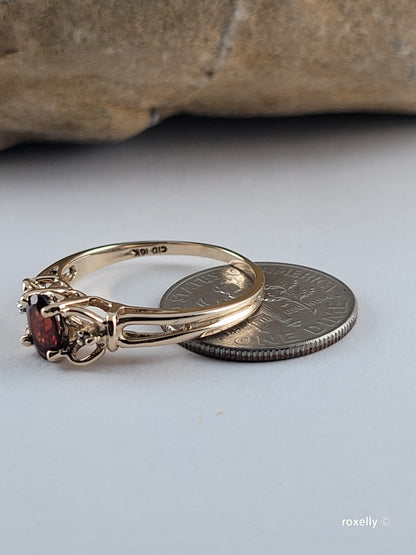 10K Yellow Gold Citrine Madeira and Diamonds Ring Size 7 Solid Gold