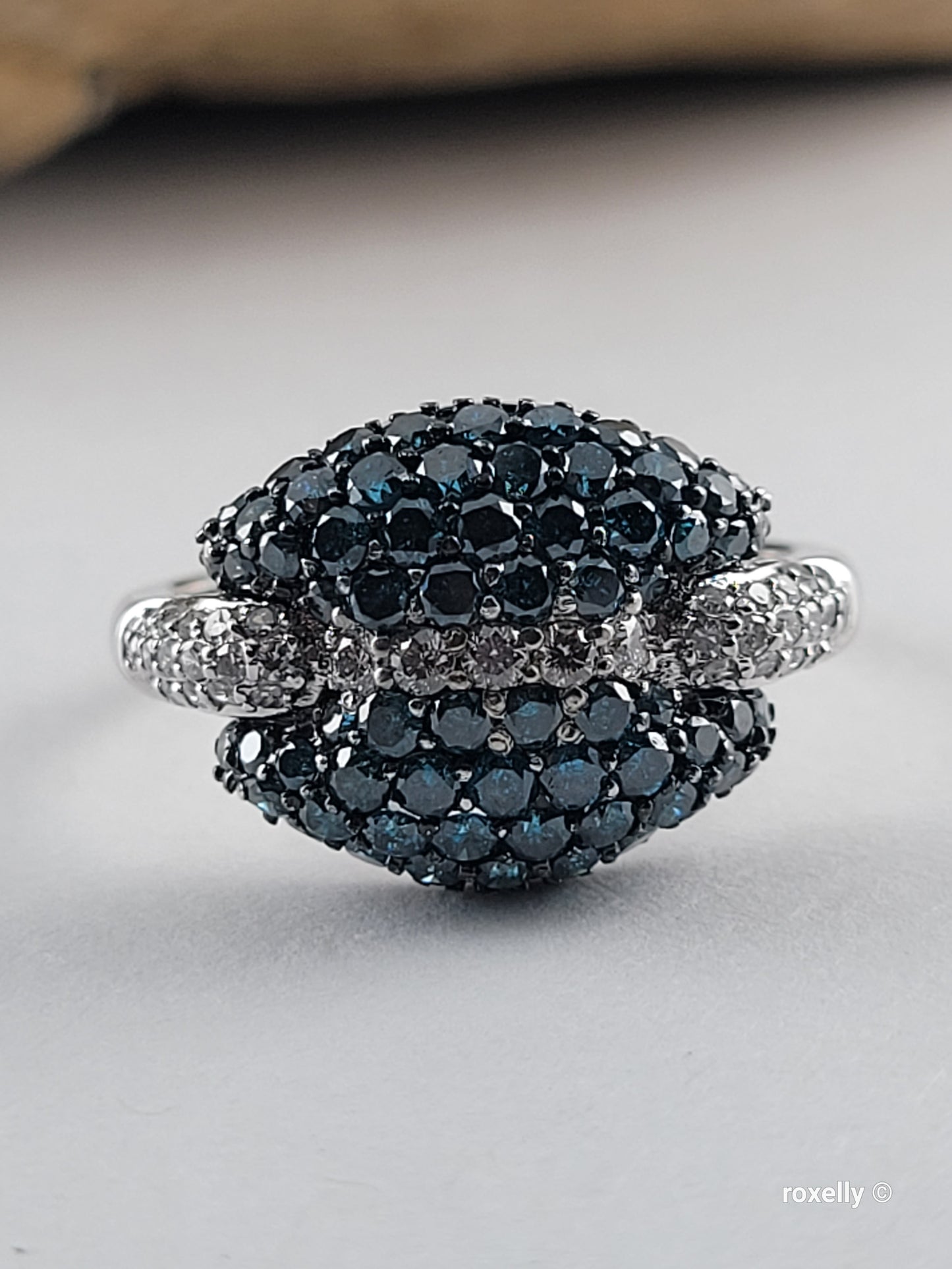 $5000 Ring, 14K Size 6.75 Solid White Gold Blue & White Genuine Diamonds Ring – 1.43 CTW