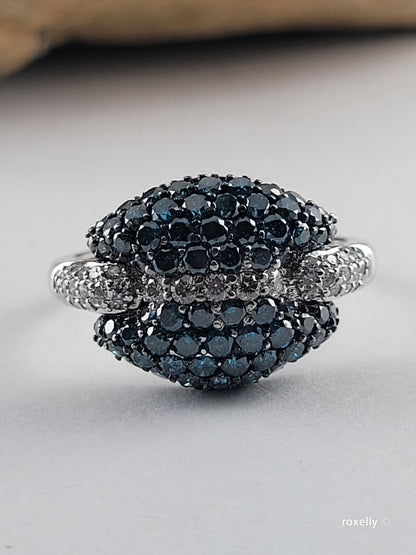 $5000 Ring, 14K Size 6.75 Solid White Gold Blue & White Genuine Diamonds Ring – 1.43 CTW