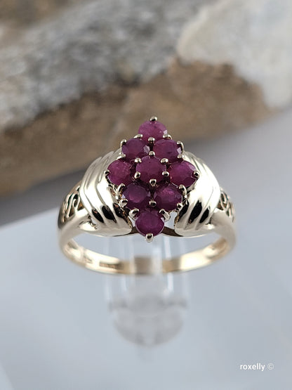 10K Yellow Gold Rubies Cocktail Ring Size 6.75 Solid Gold