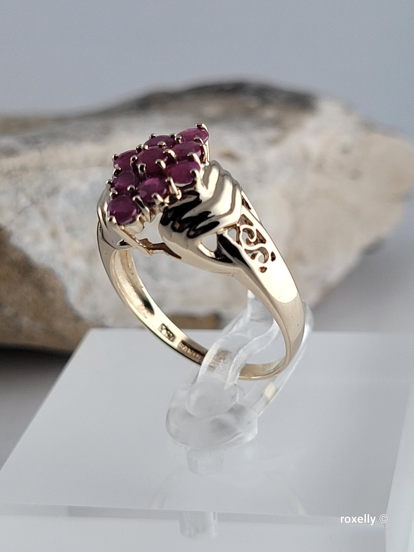 10K Yellow Gold Rubies Cocktail Ring Size 6.75 Solid Gold