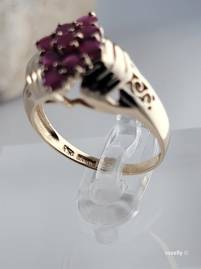 10K Yellow Gold Rubies Cocktail Ring Size 6.75 Solid Gold