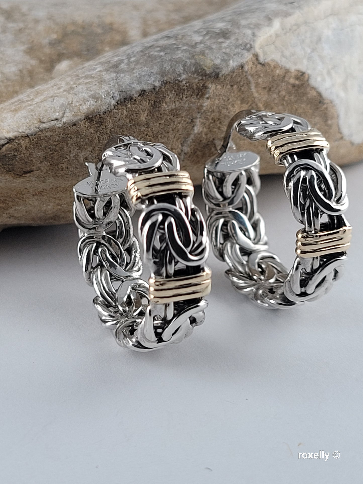 925 Sterling Silver and 14k Solid Gold Hoop Earrings Made in Turkey