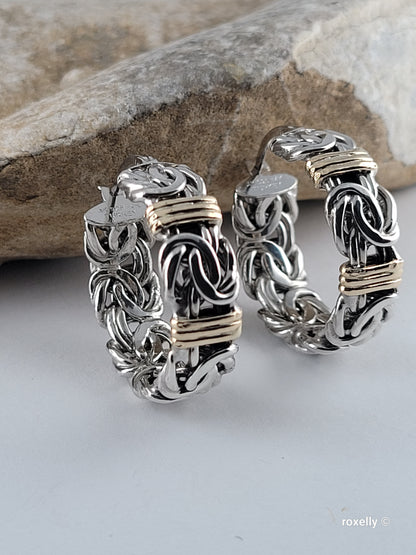 925 Sterling Silver and 14k Solid Gold Hoop Earrings Made in Turkey