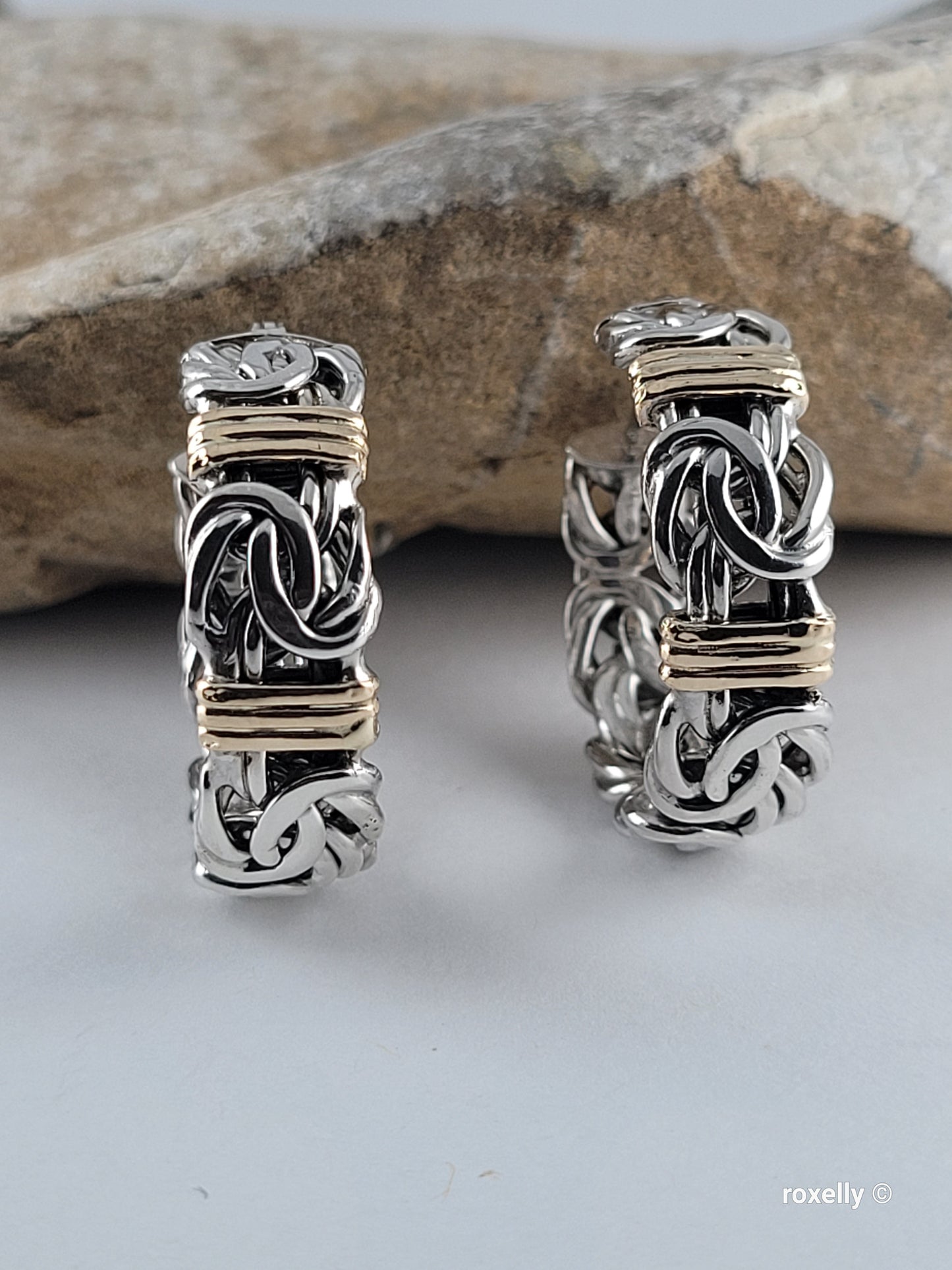925 Sterling Silver and 14k Solid Gold Hoop Earrings Made in Turkey