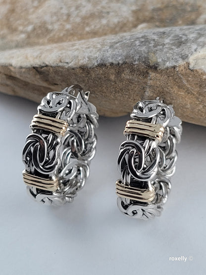 925 Sterling Silver and 14k Solid Gold Hoop Earrings Made in Turkey