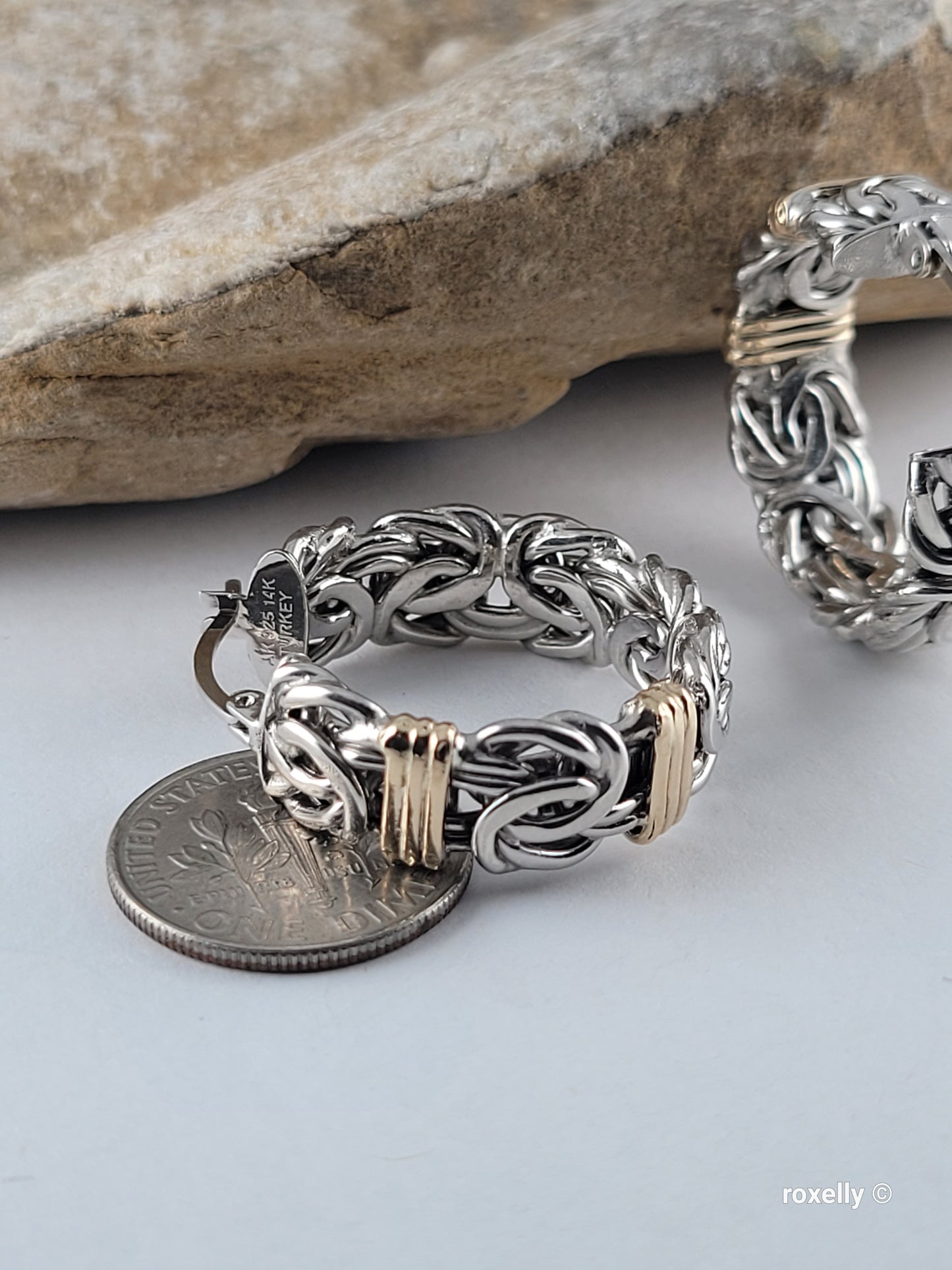 925 Sterling Silver and 14k Solid Gold Hoop Earrings Made in Turkey