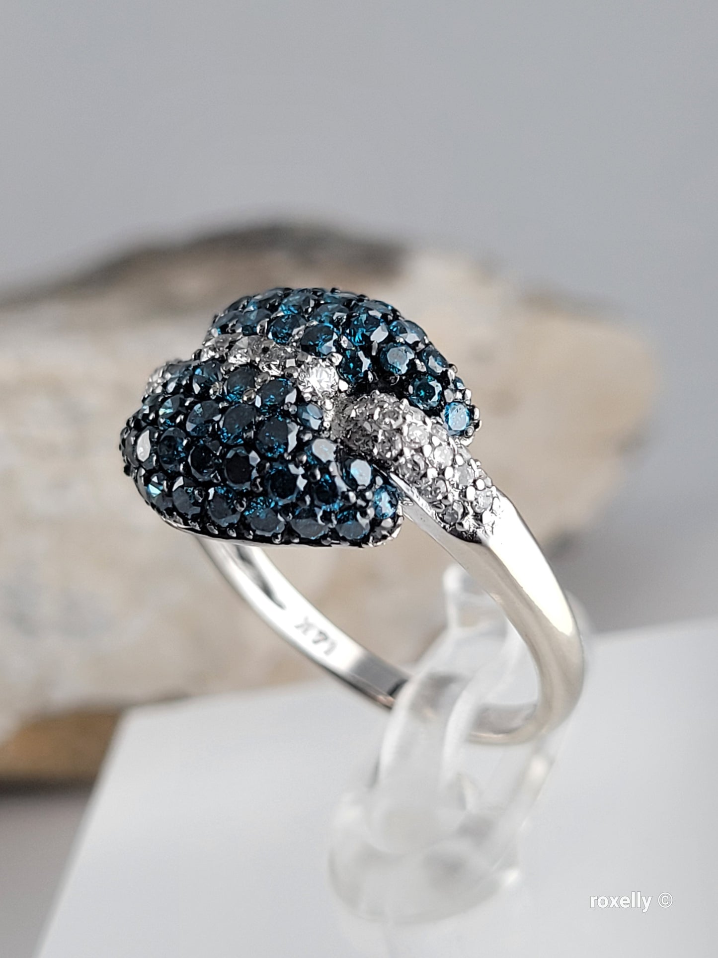 $5000 Ring, 14K Size 6.75 Solid White Gold Blue & White Genuine Diamonds Ring – 1.43 CTW