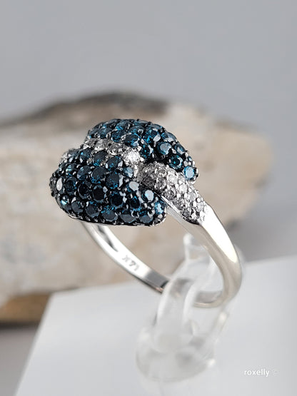 $5000 Ring, 14K Size 6.75 Solid White Gold Blue & White Genuine Diamonds Ring – 1.43 CTW