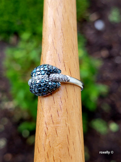 $5000 Ring, 14K Size 6.75 Solid White Gold Blue & White Genuine Diamonds Ring – 1.43 CTW