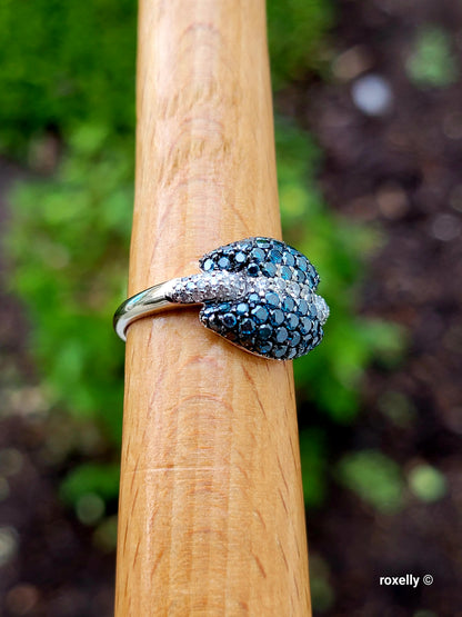 $5000 Ring, 14K Size 6.75 Solid White Gold Blue & White Genuine Diamonds Ring – 1.43 CTW