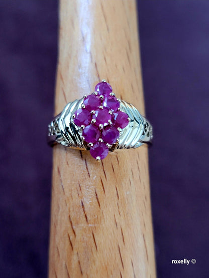 10K Yellow Gold Rubies Cocktail Ring Size 6.75 Solid Gold