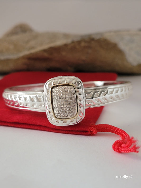 925 Sterling Silver & 14K Solid Gold Diamond Bracelet