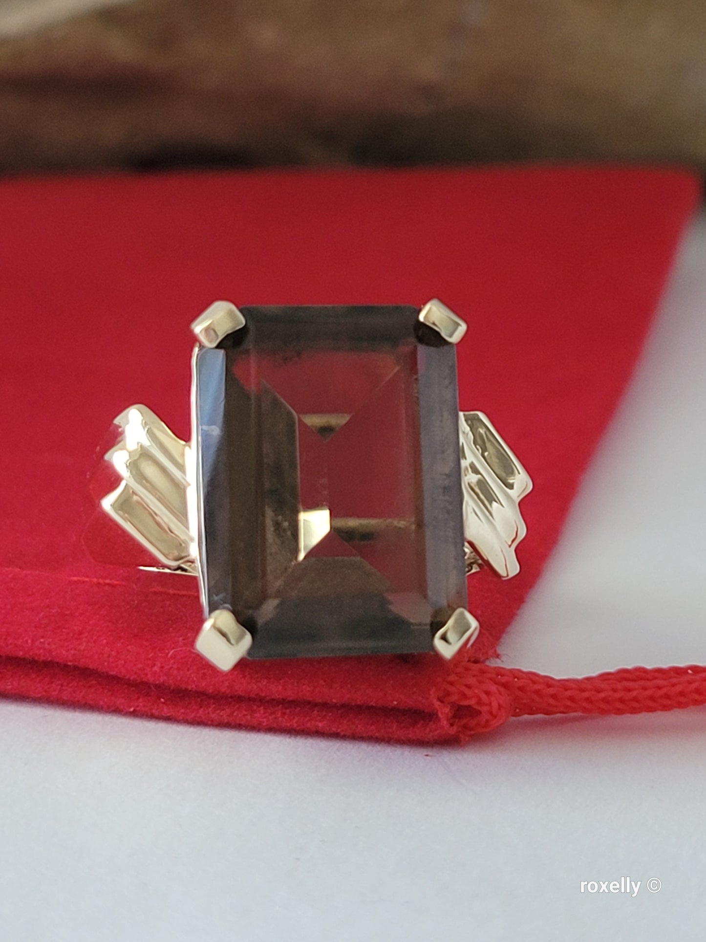 10K Yellow Gold Smoky Topaz Cocktail Ring Size 8.25 Solid Gold