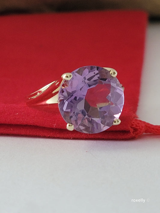 10K Yellow Gold Amethyst Gemstone Ring 8 Solid Gold