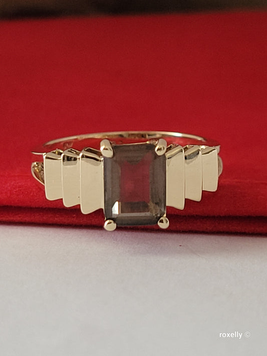 10K Yellow Gold Smoky Topaz Gemstone Ring Size 6.5 Solid Gold