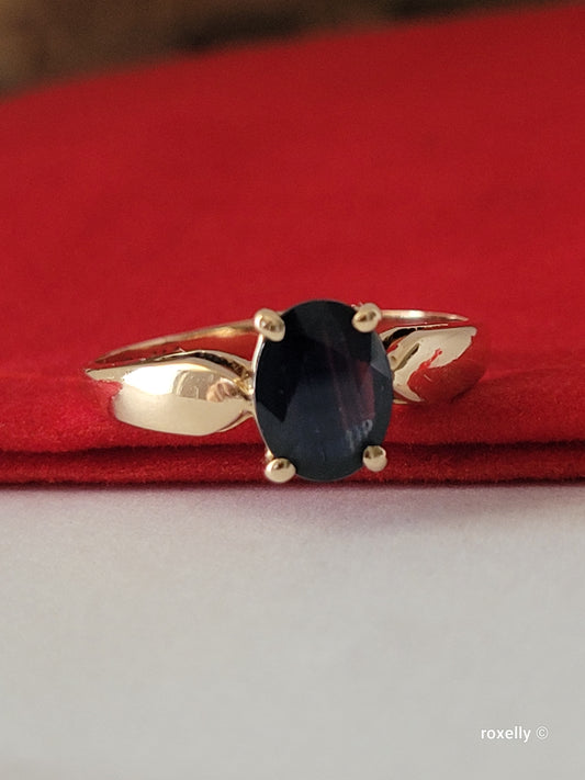 14K Yellow Gold Dark Blue Sapphire Gemstone Ring 7.75 Solid Gold
