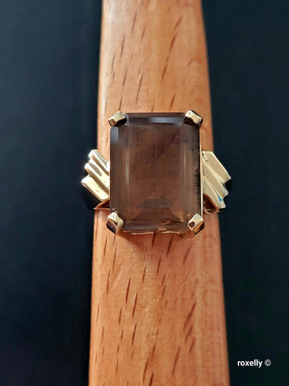 10K Yellow Gold Smoky Topaz Cocktail Ring Size 8.25 Solid Gold
