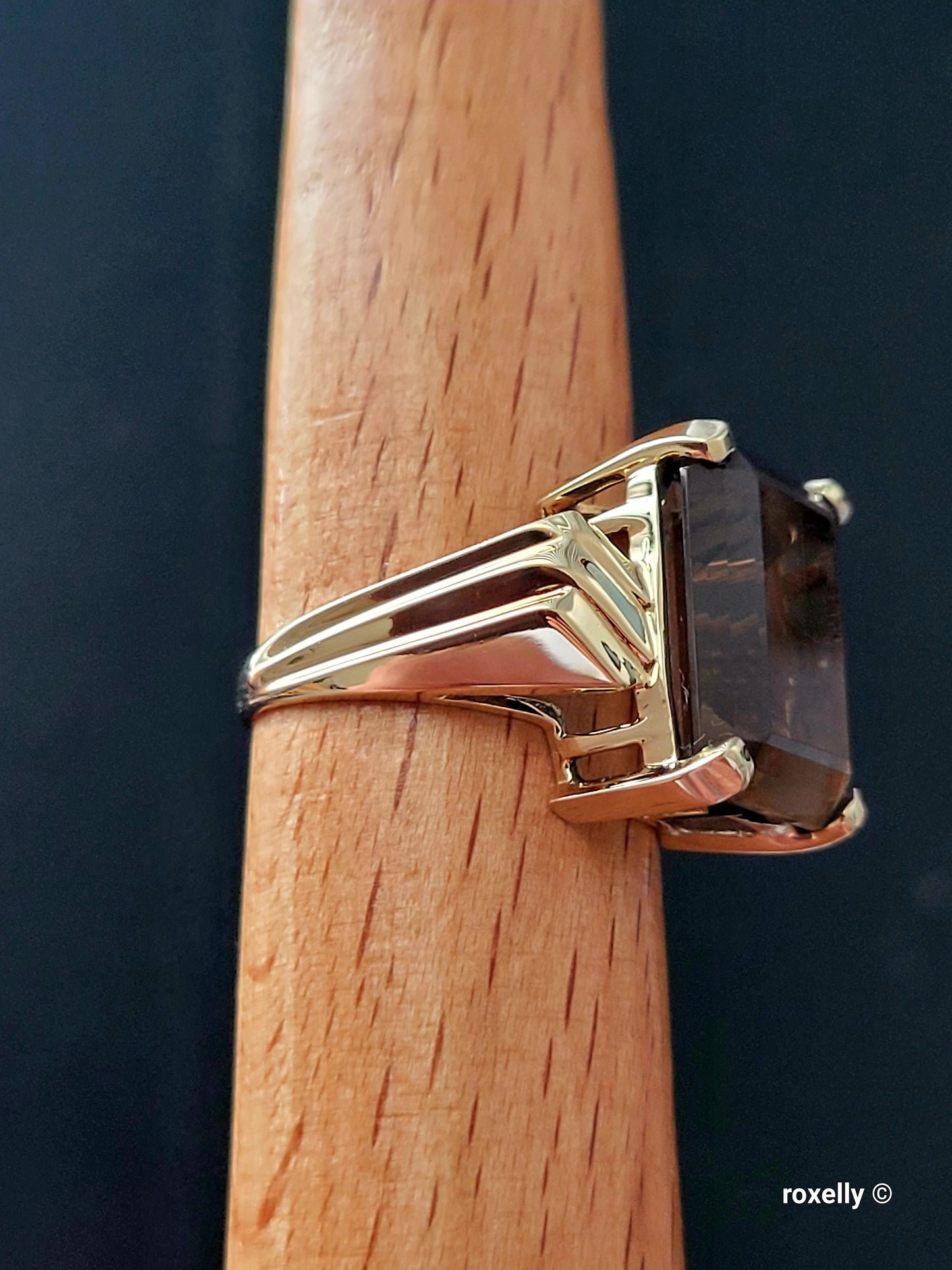 10K Yellow Gold Smoky Topaz Cocktail Ring Size 8.25 Solid Gold