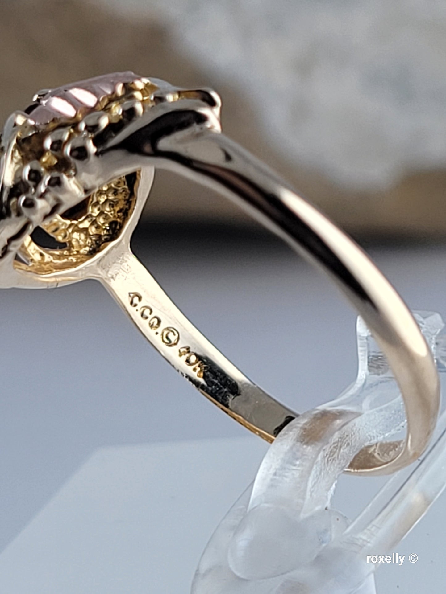 10K Rose and Yellow Gold Garnet and Leaves Black Hills Ring Size 6.5 Solid Gold