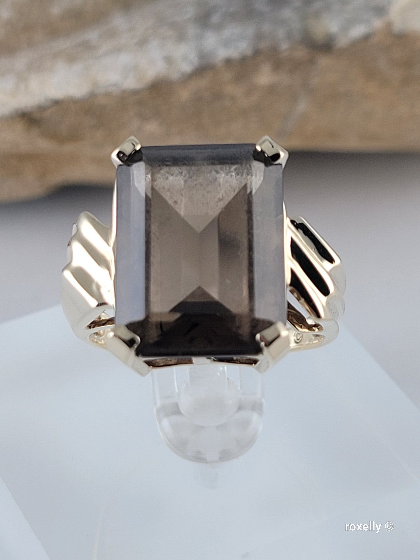 10K Yellow Gold Smoky Topaz Cocktail Ring Size 8.25 Solid Gold