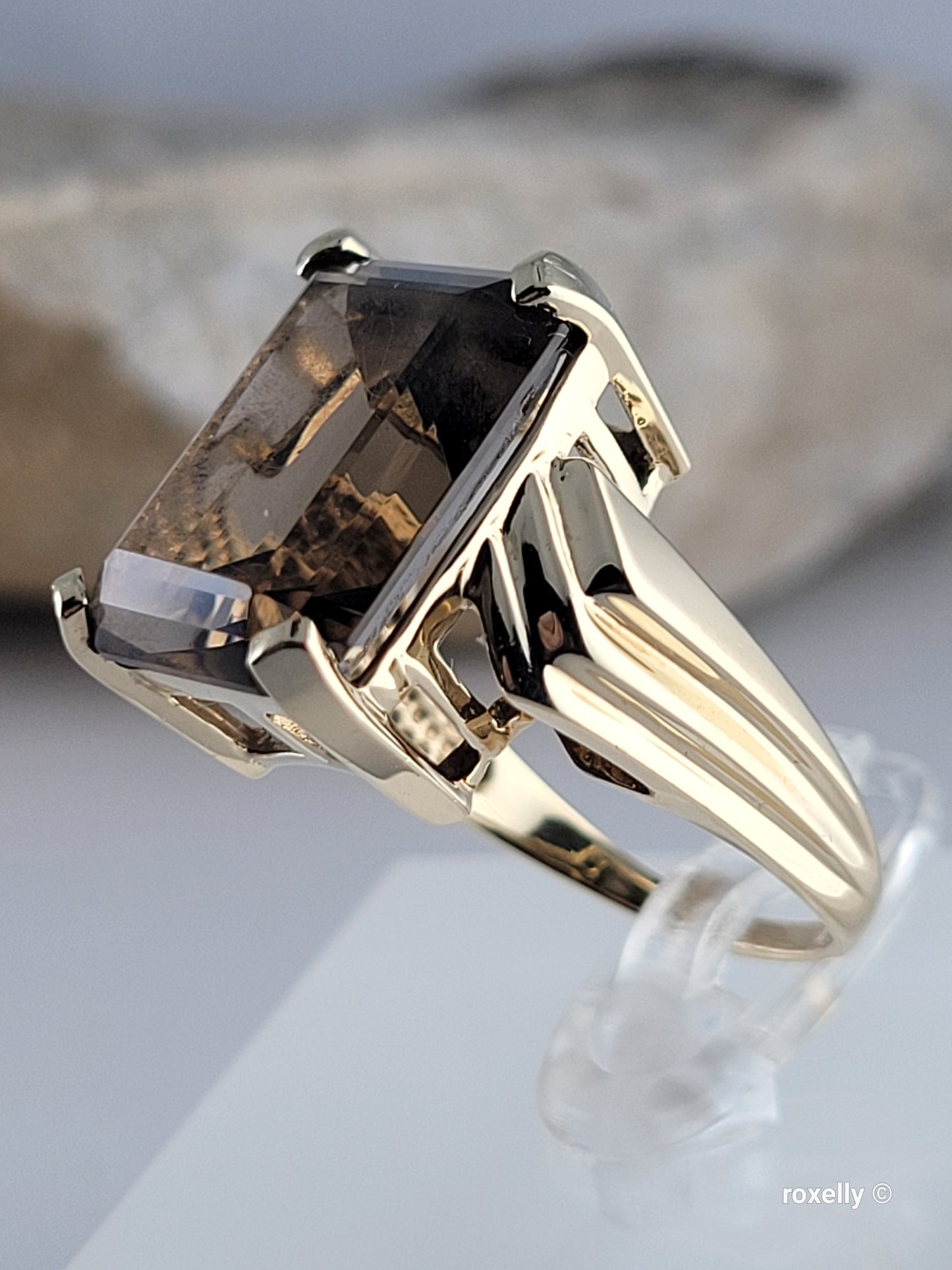 10K Yellow Gold Smoky Topaz Cocktail Ring Size 8.25 Solid Gold