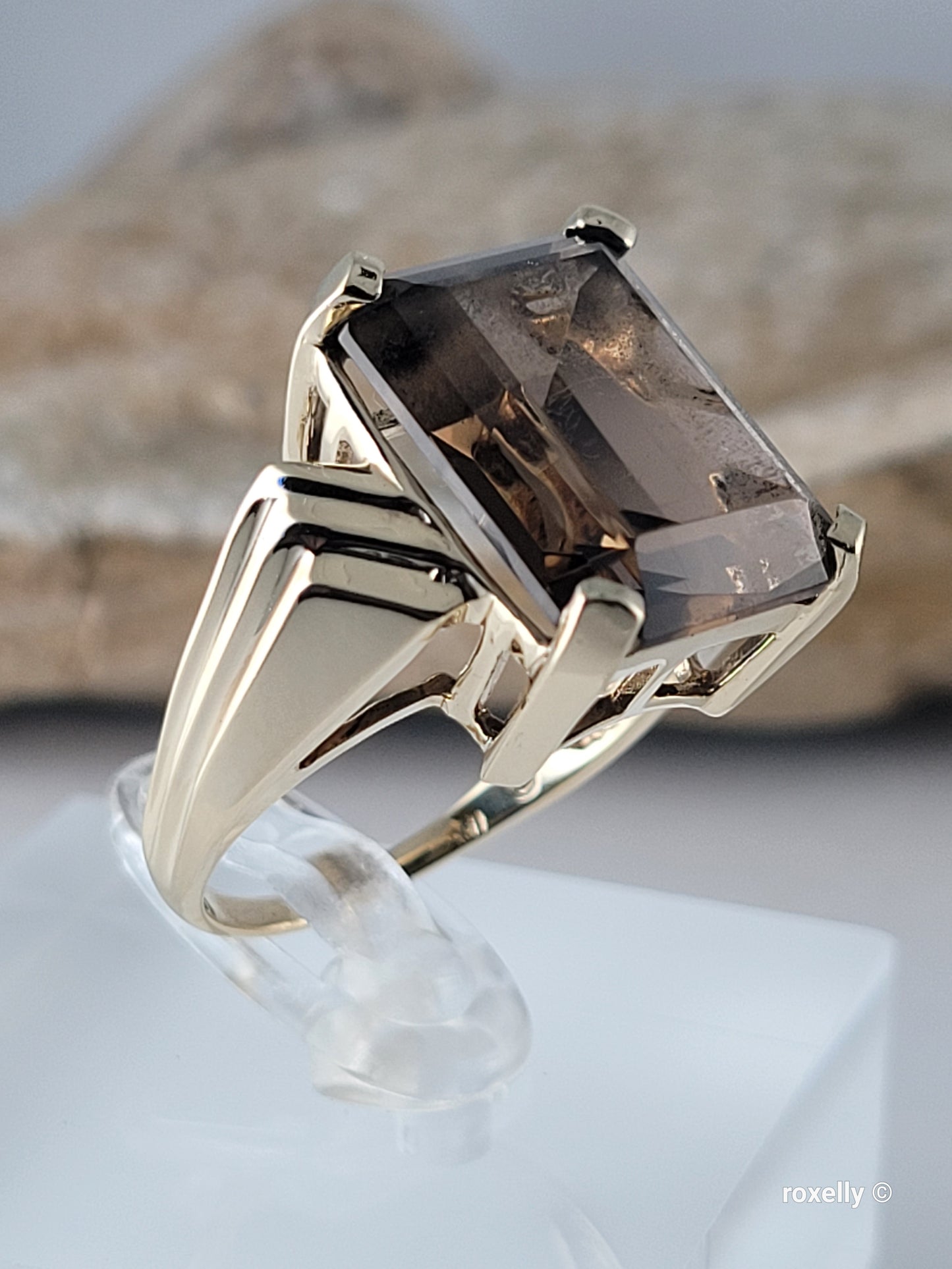 10K Yellow Gold Smoky Topaz Cocktail Ring Size 8.25 Solid Gold