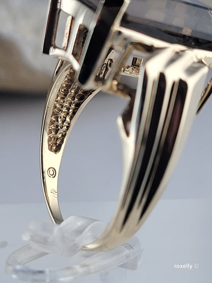 10K Yellow Gold Smoky Topaz Cocktail Ring Size 8.25 Solid Gold