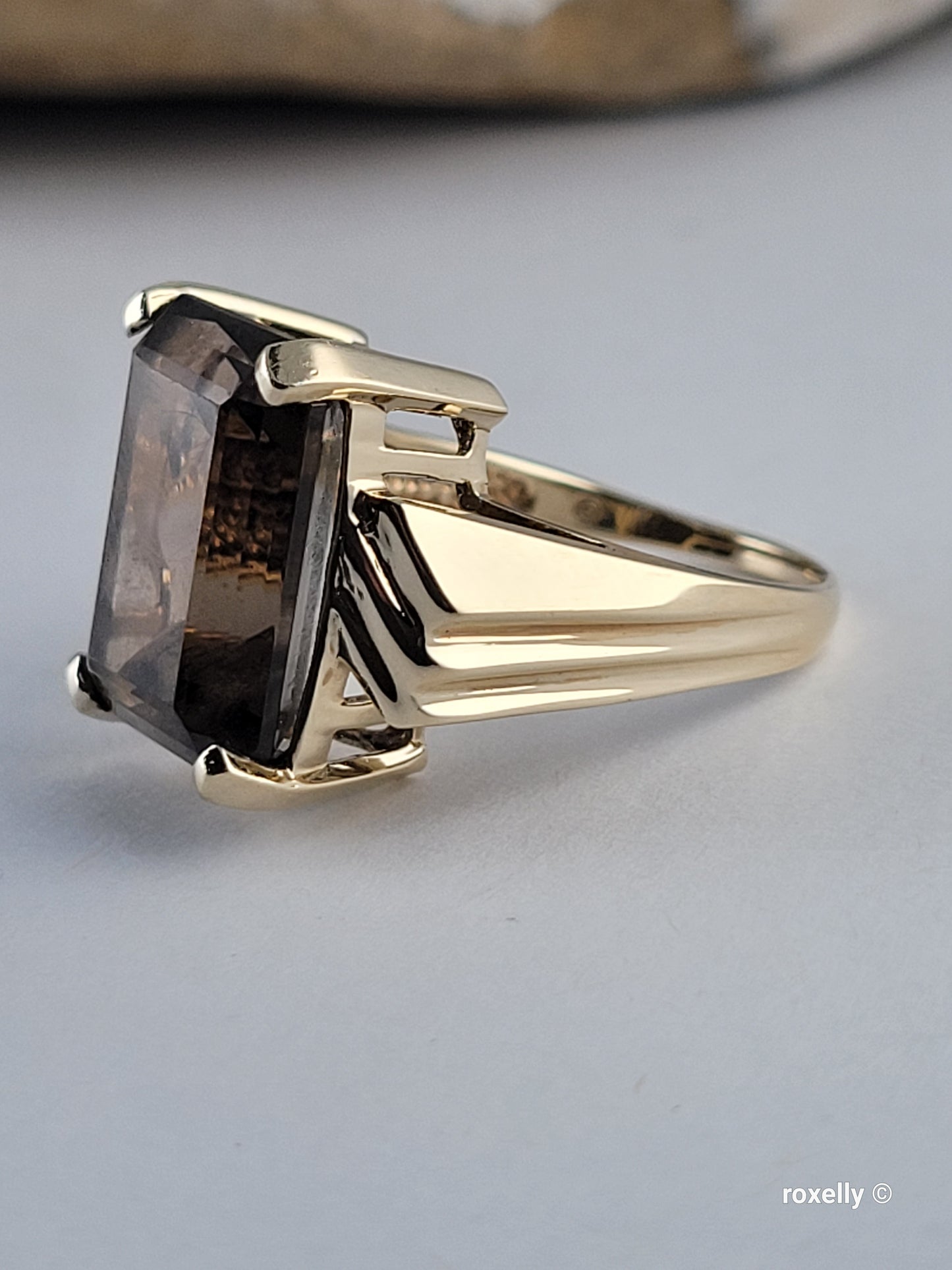 10K Yellow Gold Smoky Topaz Cocktail Ring Size 8.25 Solid Gold