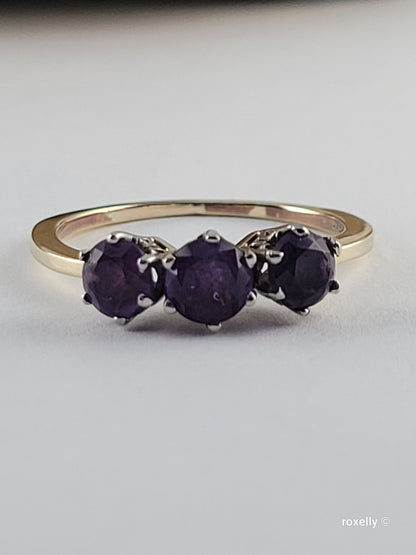 10K Yellow Gold Purple Amethyst Gemstone Ring Size 7 Solid Gold