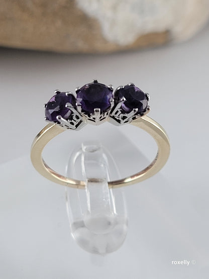 10K Yellow Gold Purple Amethyst Gemstone Ring Size 7 Solid Gold