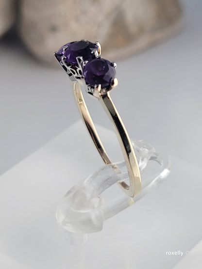 10K Yellow Gold Purple Amethyst Gemstone Ring Size 7 Solid Gold