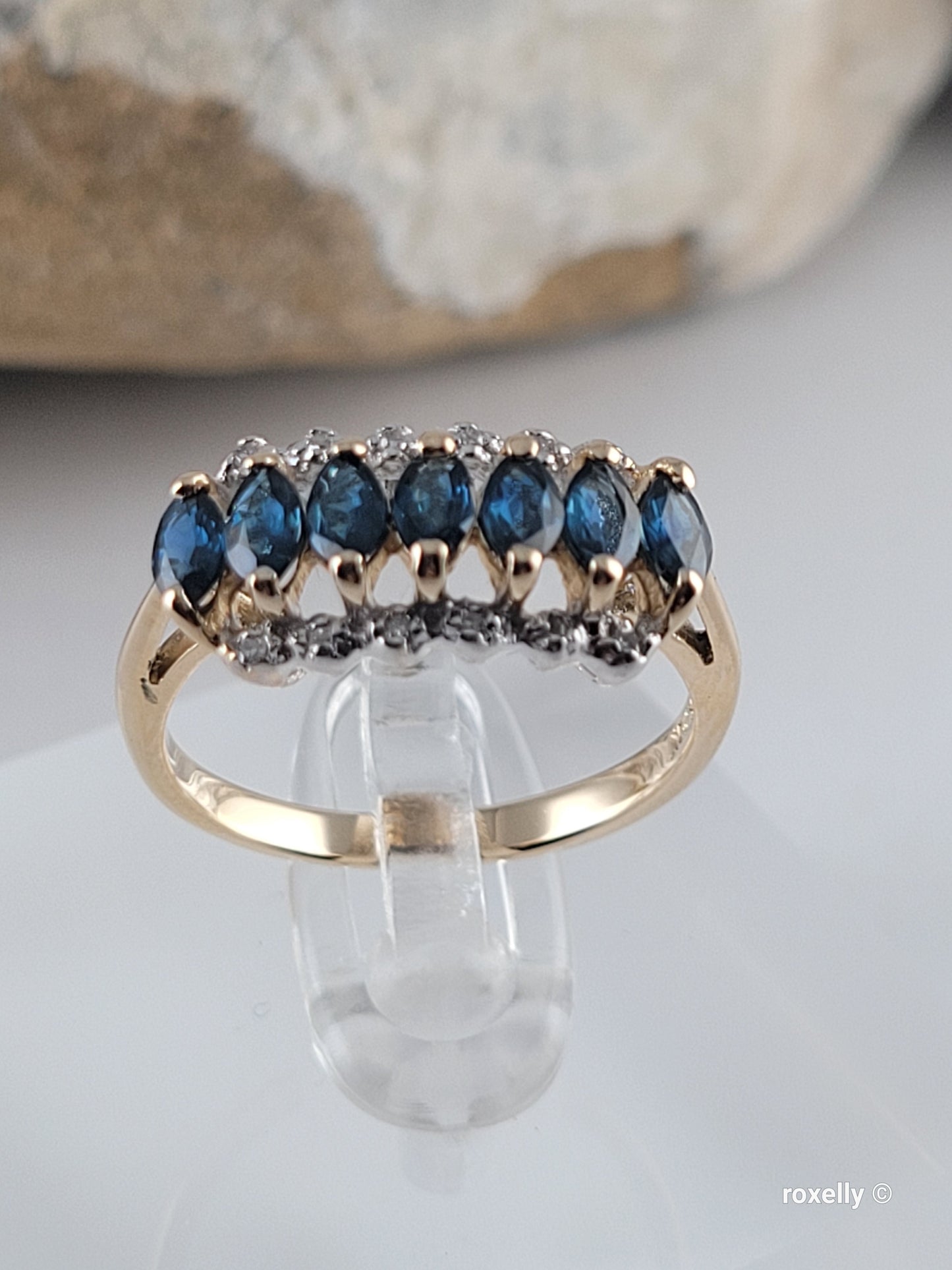 14K Yellow Gold Sapphires and Diamonds Ring Size 7 Solid Gold
