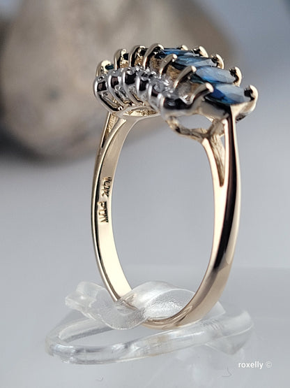 14K Yellow Gold Sapphires and Diamonds Ring Size 7 Solid Gold
