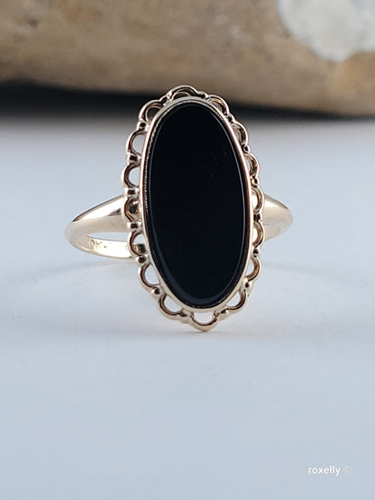 10K Yellow Gold Onyx Cocktail Design Ring Size 6.25 Solid Gold