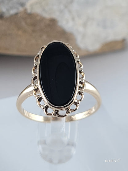 10K Yellow Gold Onyx Cocktail Design Ring Size 6.25 Solid Gold