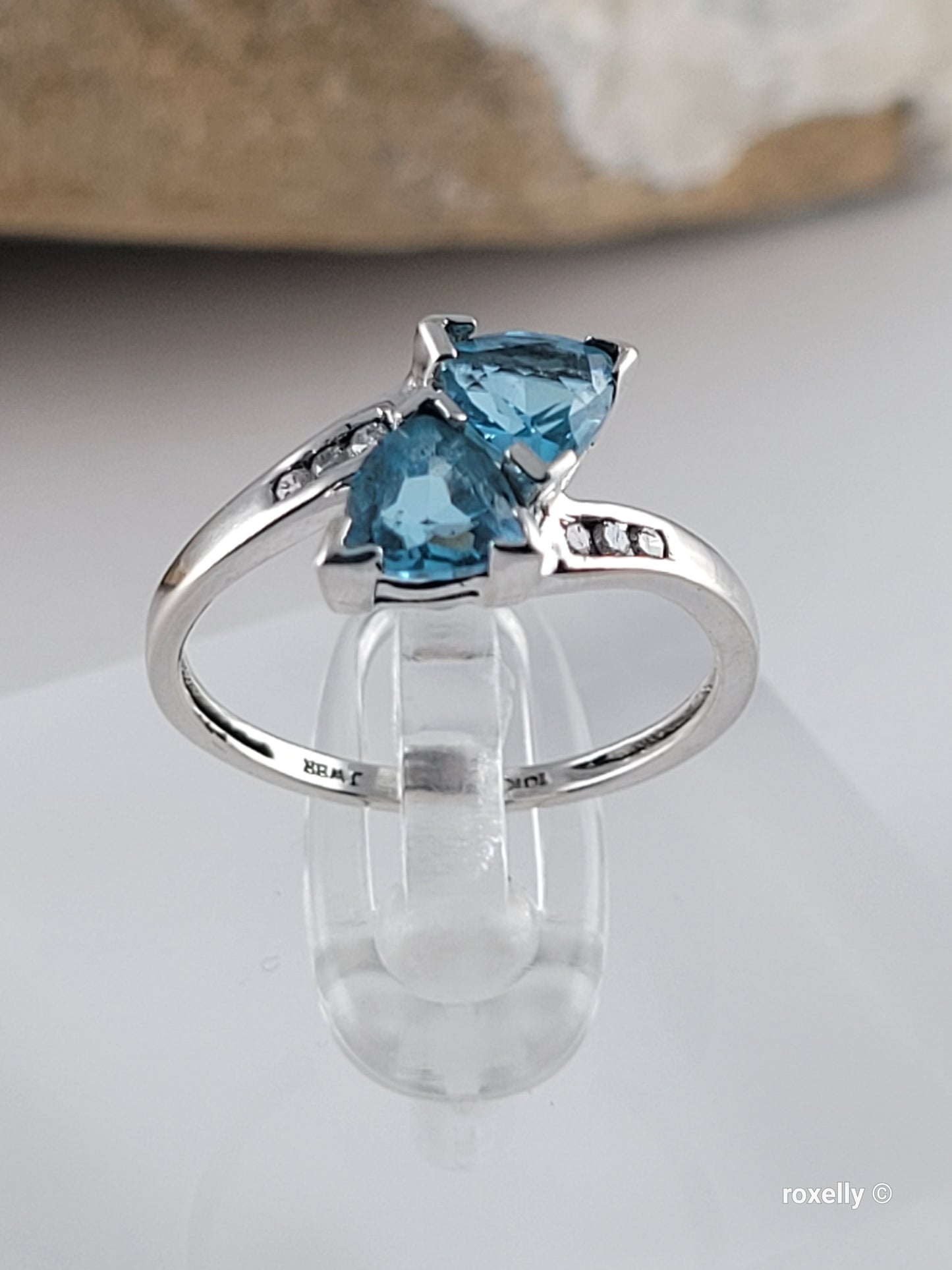 10K White Gold Blue Topaz and Diamond Ring Size 5.25 Solid Gold