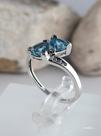 10K White Gold Blue Topaz and Diamond Ring Size 5.25 Solid Gold