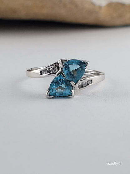 10K White Gold Blue Topaz and Diamond Ring Size 5.25 Solid Gold