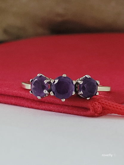 10K Yellow Gold Purple Amethyst Gemstone Ring Size 7 Solid Gold