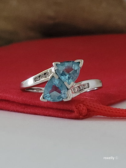 10K White Gold Blue Topaz and Diamond Ring Size 5.25 Solid Gold