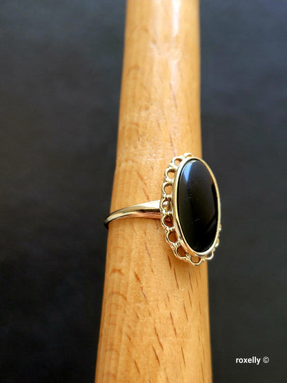 10K Yellow Gold Onyx Cocktail Design Ring Size 6.25 Solid Gold
