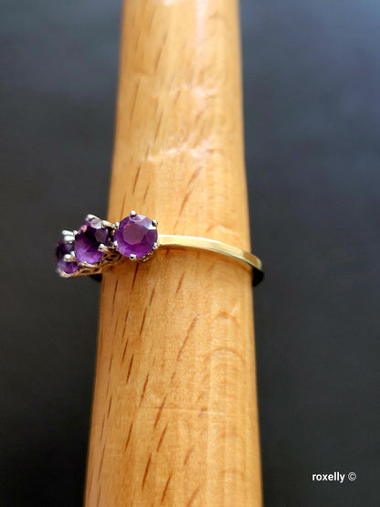 10K Yellow Gold Purple Amethyst Gemstone Ring Size 7 Solid Gold